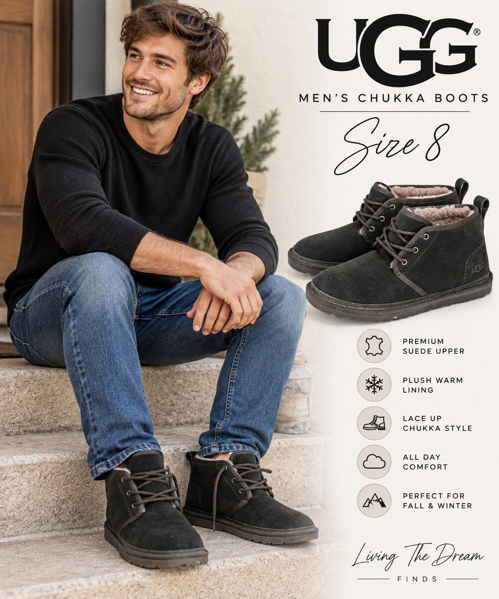 UGG Men’s Size 8 Black Suede Fur Lined Lace Up Chukka Ankle Boots